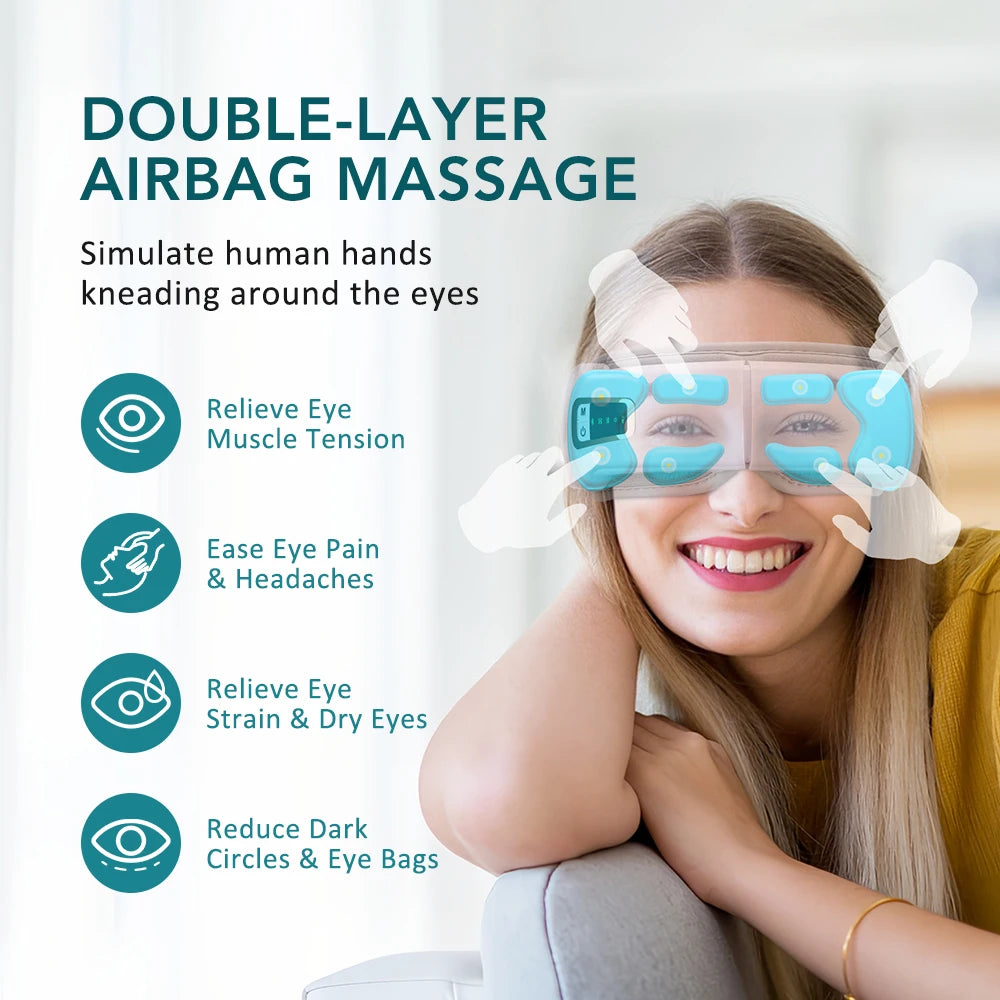 Vibration Eye Massager Bluetooth Music Smart Eye Mask Hot Compress Air Bag Eye Massager Eye Strain Relief Home Eye Care Device