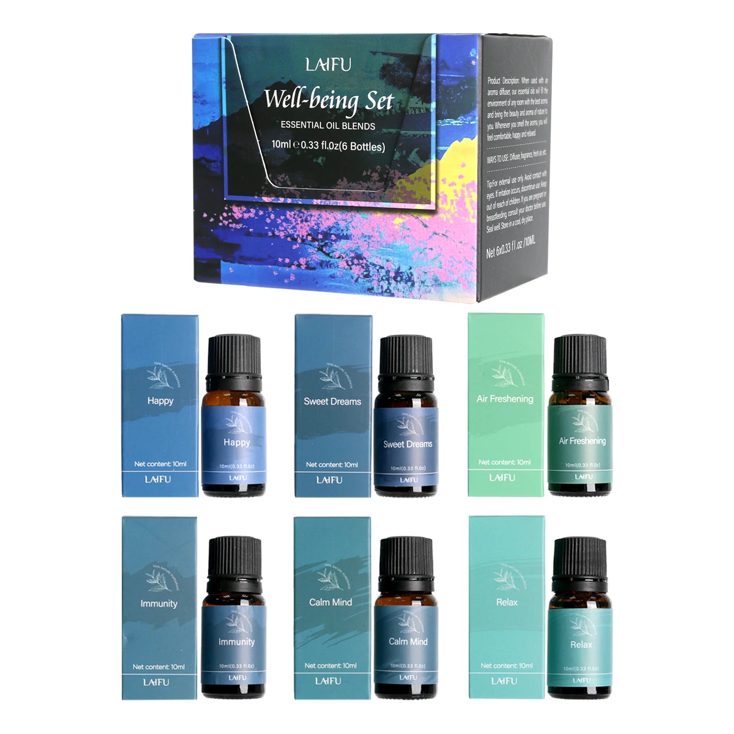 6X10Ml Essential Oil Blend Set, Aromatherapy Essential Oil Kit, Fresh Air Deodorant for Home & Office