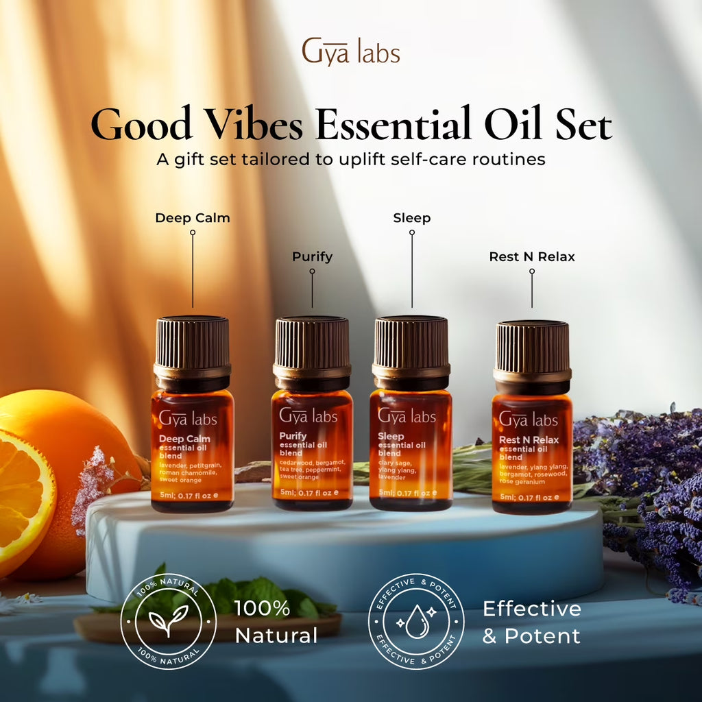 Good Vibes Essential Oil Set, Essential Oils for Diffusers, Self-Care, Skin, Candle Making & Gift Set - Peppermint, Rosemary, Rose Geranium, Lemongrass, Roman Chamomile - 8 X 0.17 Fl Oz