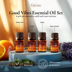 Good Vibes Essential Oil Set, Essential Oils for Diffusers, Self-Care, Skin, Candle Making & Gift Set - Peppermint, Rosemary, Rose Geranium, Lemongrass, Roman Chamomile - 8 X 0.17 Fl Oz