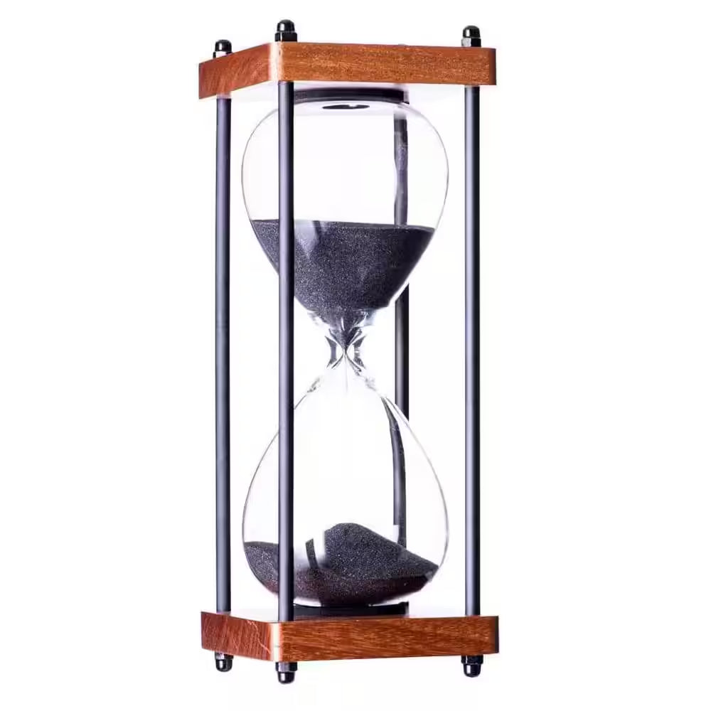 Wooden Black Sand Large Hourglass 60 Minutes Timer for Home, Office Decor