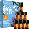 Good Vibes Essential Oil Set, Essential Oils for Diffusers, Self-Care, Skin, Candle Making & Gift Set - Peppermint, Rosemary, Rose Geranium, Lemongrass, Roman Chamomile - 8 X 0.17 Fl Oz