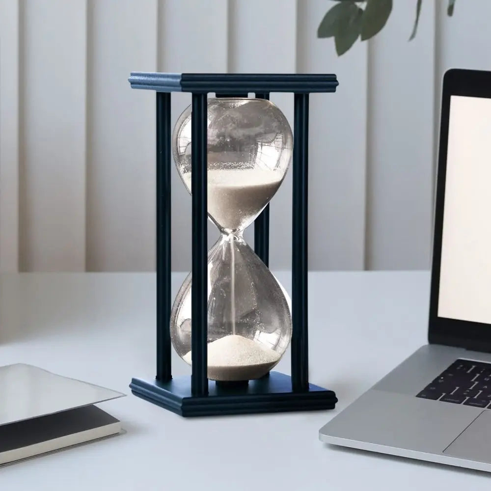 60/30 Minutes Hourglass Sand Timer Vintage Sand Timer Black Wooden Sandglass Timer for Home Desktop Classroom Living Room Decor