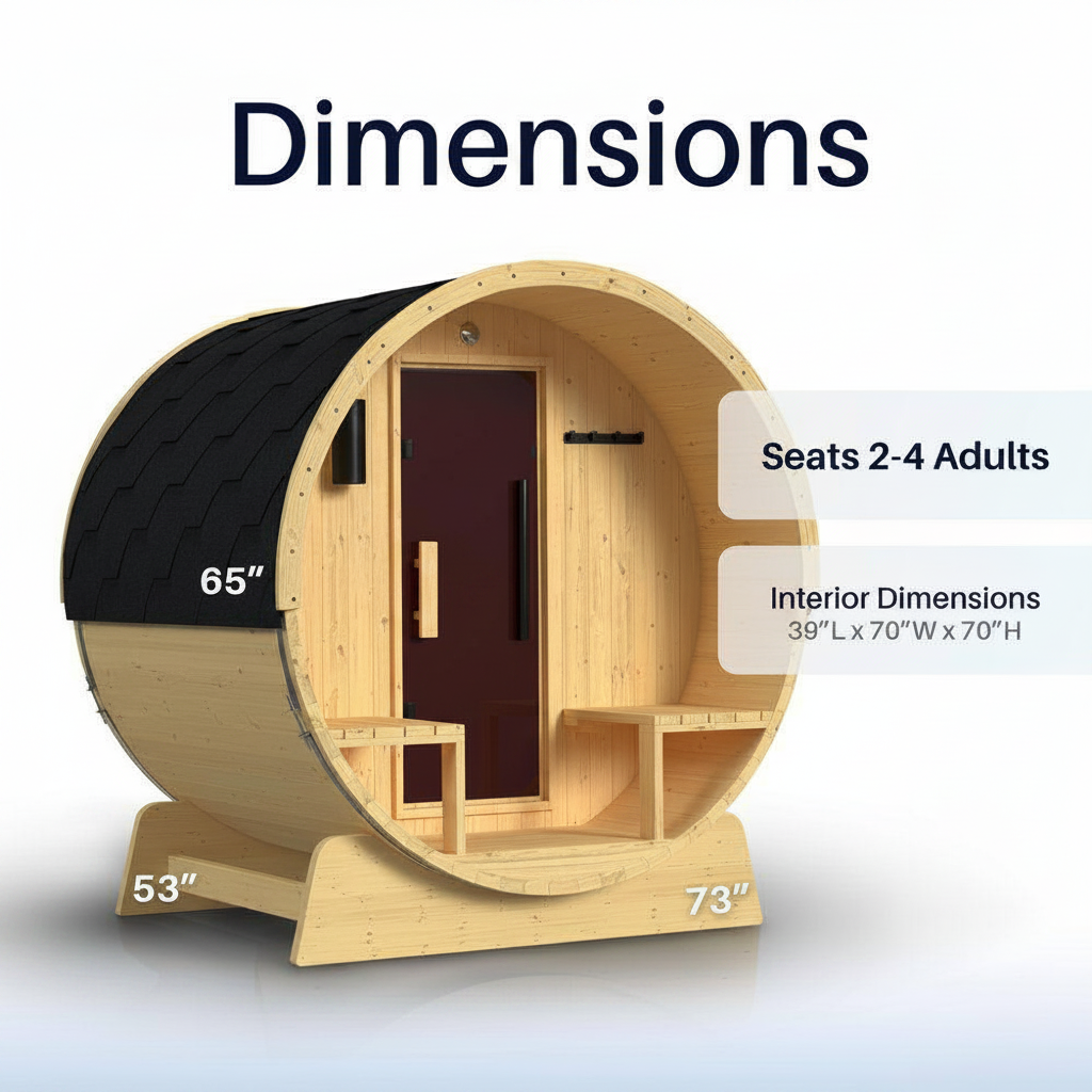 Outdoor Indoor Finland Pine Wet Dry Barrel Sauna 3-5 Person Front Porch Canopy 4.5 Kw ETL Certified Bitumen Shingle Roof