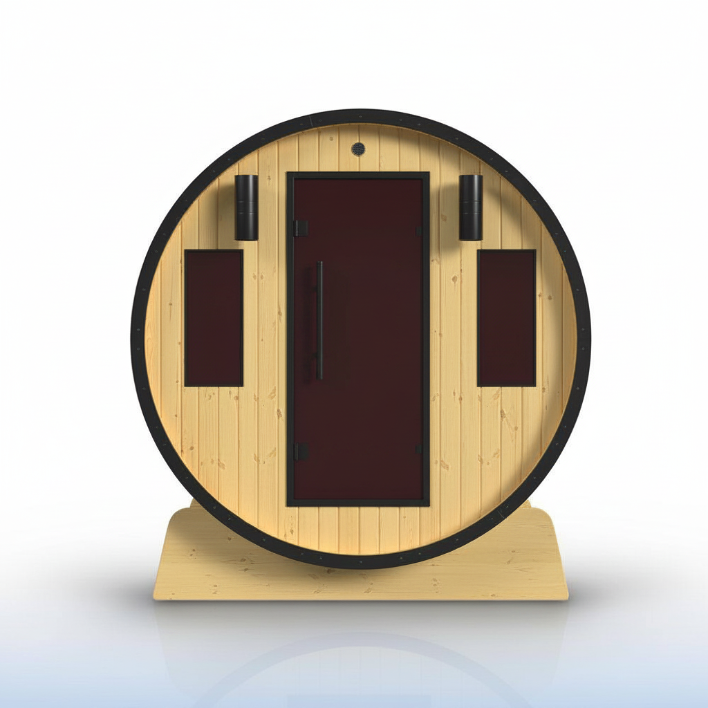 3-Person Capacity Outdoor White Finland Pine Wet/Dry Traditional Barrel Sauna with Black Accents
