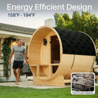 Outdoor Indoor Finland Pine Wet Dry Barrel Sauna 3-5 Person Front Porch Canopy 4.5 Kw ETL Certified Bitumen Shingle Roof