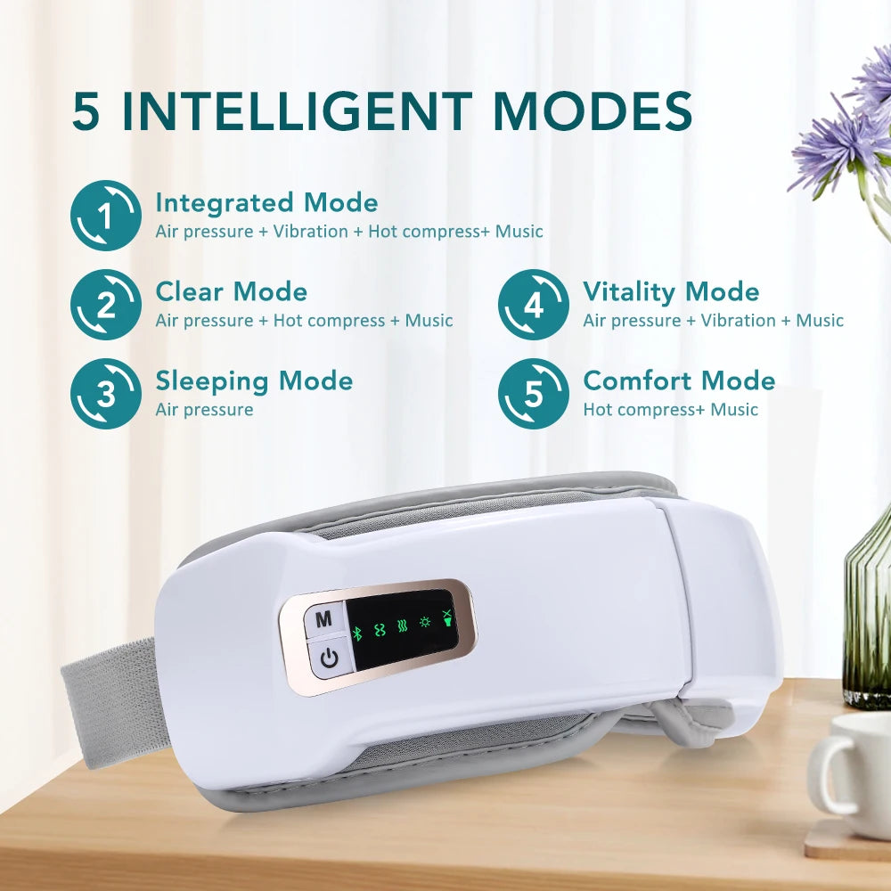 Vibration Eye Massager Bluetooth Music Smart Eye Mask Hot Compress Air Bag Eye Massager Eye Strain Relief Home Eye Care Device