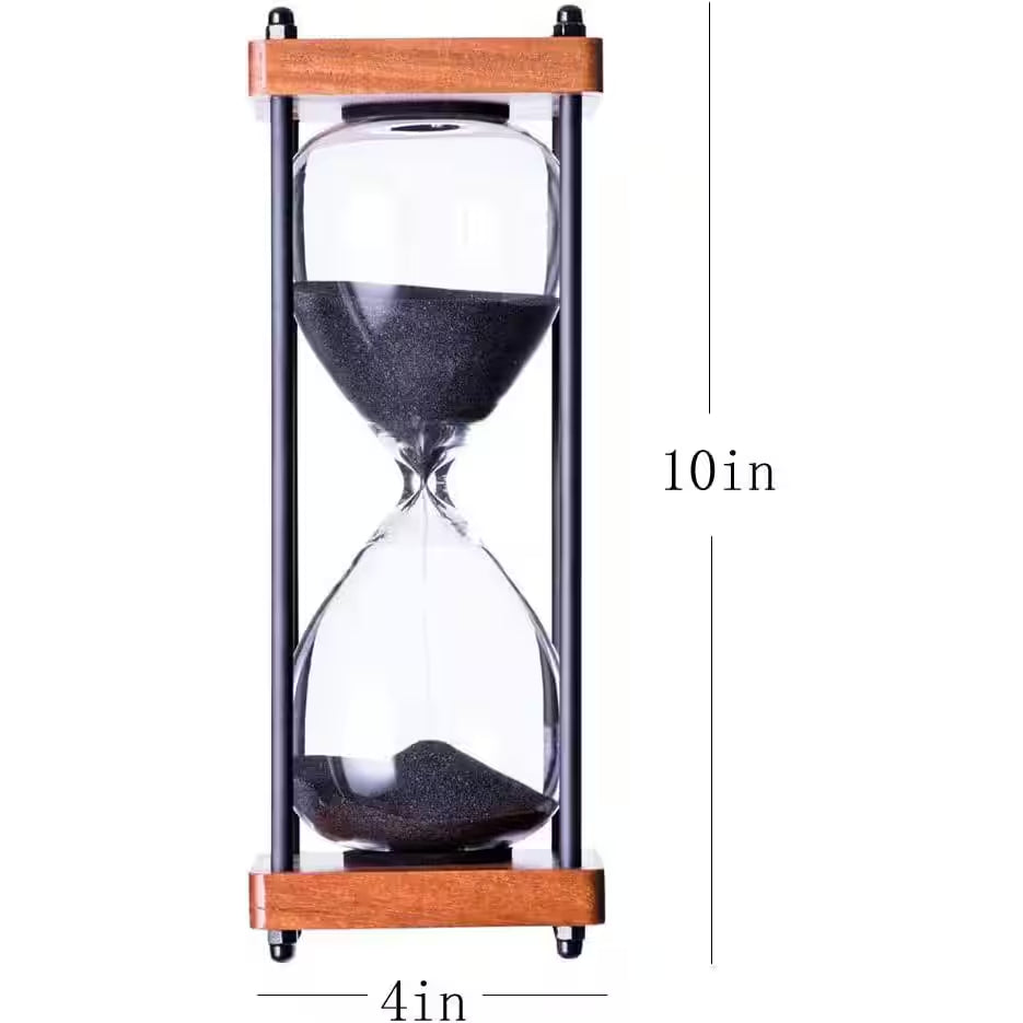 Wooden Black Sand Large Hourglass 60 Minutes Timer for Home, Office Decor