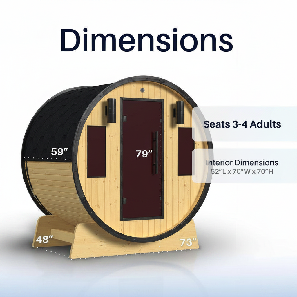 3-Person Capacity Outdoor White Finland Pine Wet/Dry Traditional Barrel Sauna with Black Accents